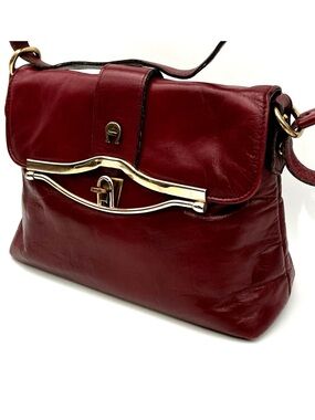 Classic Burgundy Leather Shoulder Bag with Gold Hardware